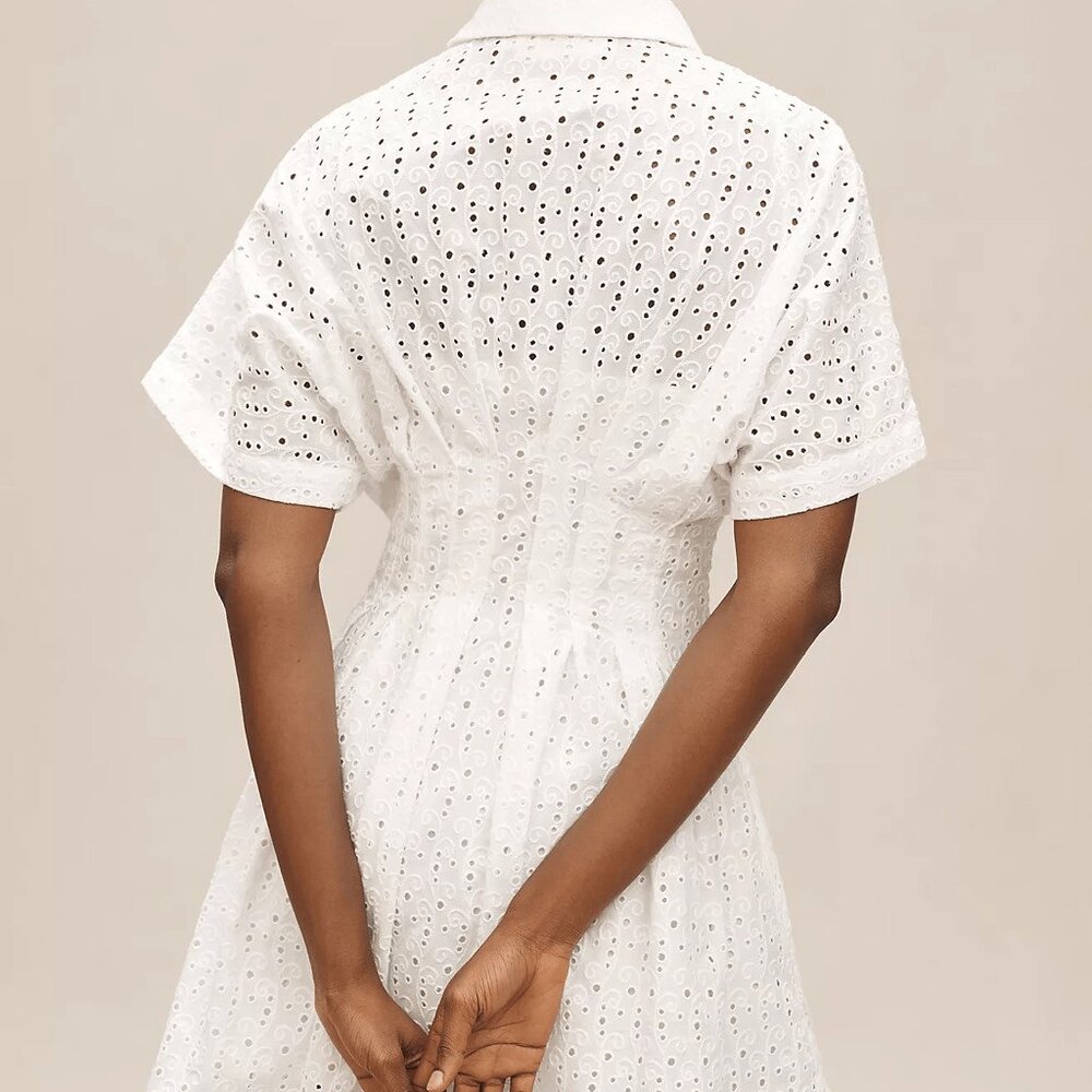 Anthropologie The Tobie Eyelet Mini Shirt Dress by Exquise White XSP NWT XS P - Picture 8 of 9